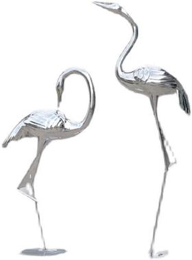 不锈钢仙鹤雕塑水池草坪镜面火烈鸟天鹅装饰售楼部玻璃钢白鹭摆件