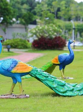 仿真动物孔雀开屏雕塑公园林发光落地景观装饰玻璃钢模型摆件