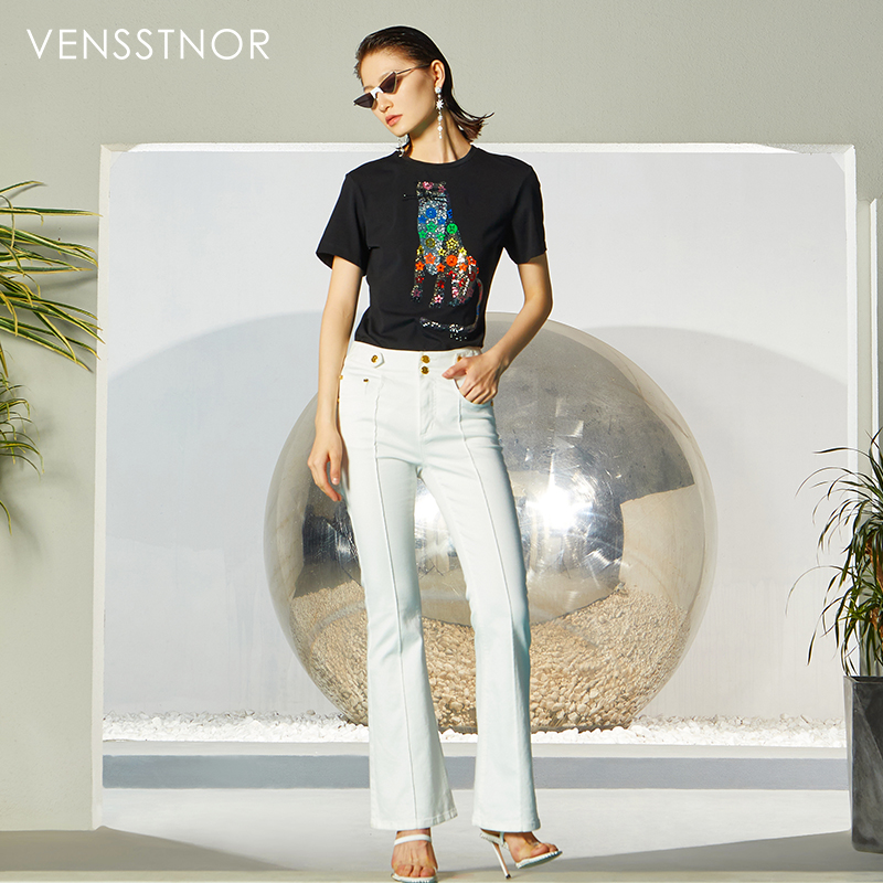 VENSSTNOR维斯提诺 21夏轻奢潮牌经典时尚百搭女士直筒牛仔裤长裤