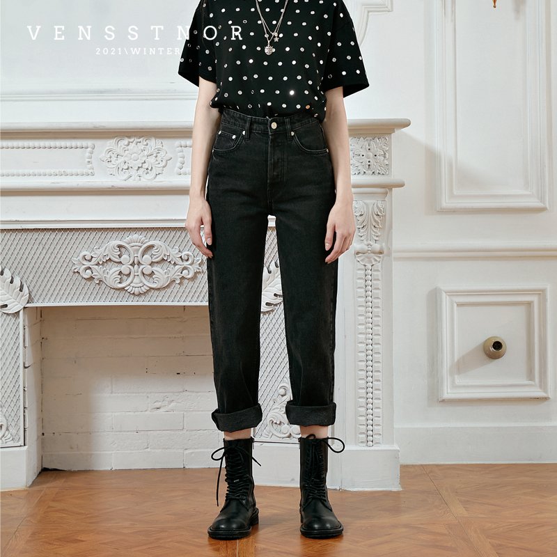 VENSSTONR维斯提诺冬季轻奢潮牌经典纯色通勤百搭女士直筒牛仔裤