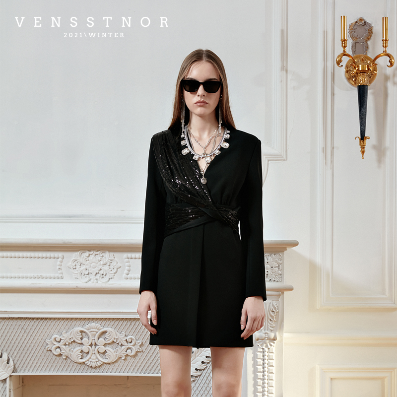 VENSSTNOR维斯提诺 21冬轻奢潮牌经典百搭通勤女士连衣裙礼服裙