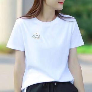 洋气 早春夏装韩版圆领短袖t恤女装学生休闲大码宽松半袖T恤女