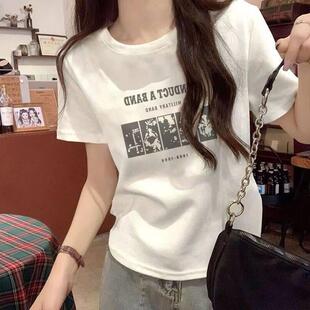 新款卡通夏装季休闲宽松大码女装白色短袖T恤圆领印花显瘦百搭T恤