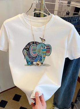 新款韩版夏装季白色女装休闲宽松大码学生圆领短袖T恤女上衣外穿T