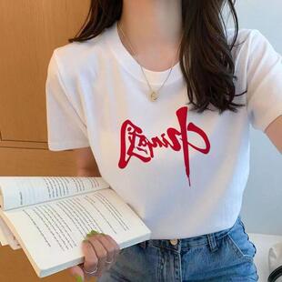 ins风新款白色休闲夏季宽松上衣白色短袖T恤女韩范学生百搭打底衫