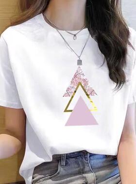 新款韩版春夏季休闲宽松大码印花女装白色网红显瘦学生短袖女T恤
