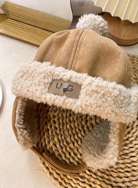 冬季新款优gg儿童雷锋帽子男女童防风护耳宝宝婴儿帽围巾围脖套装