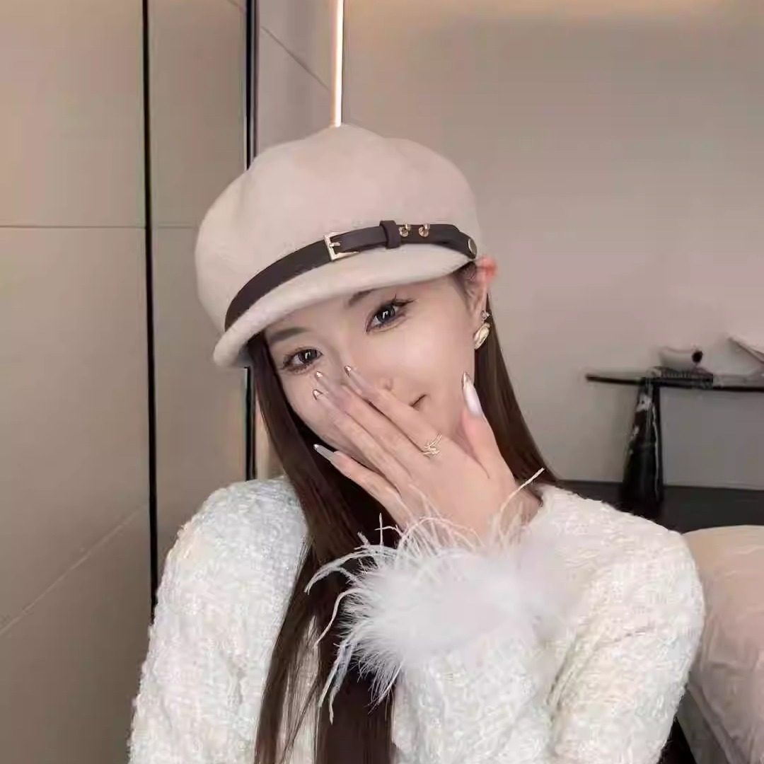小众设计师款 皮带扣八角帽女士羊毛报童帽韩版ins新款贝雷帽百搭