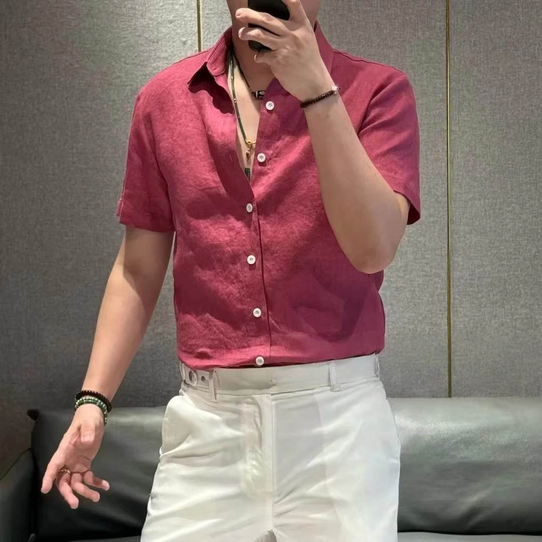【直播间同款衬衫】高端男士糖果色夏季清凉时尚短袖衬衫7771