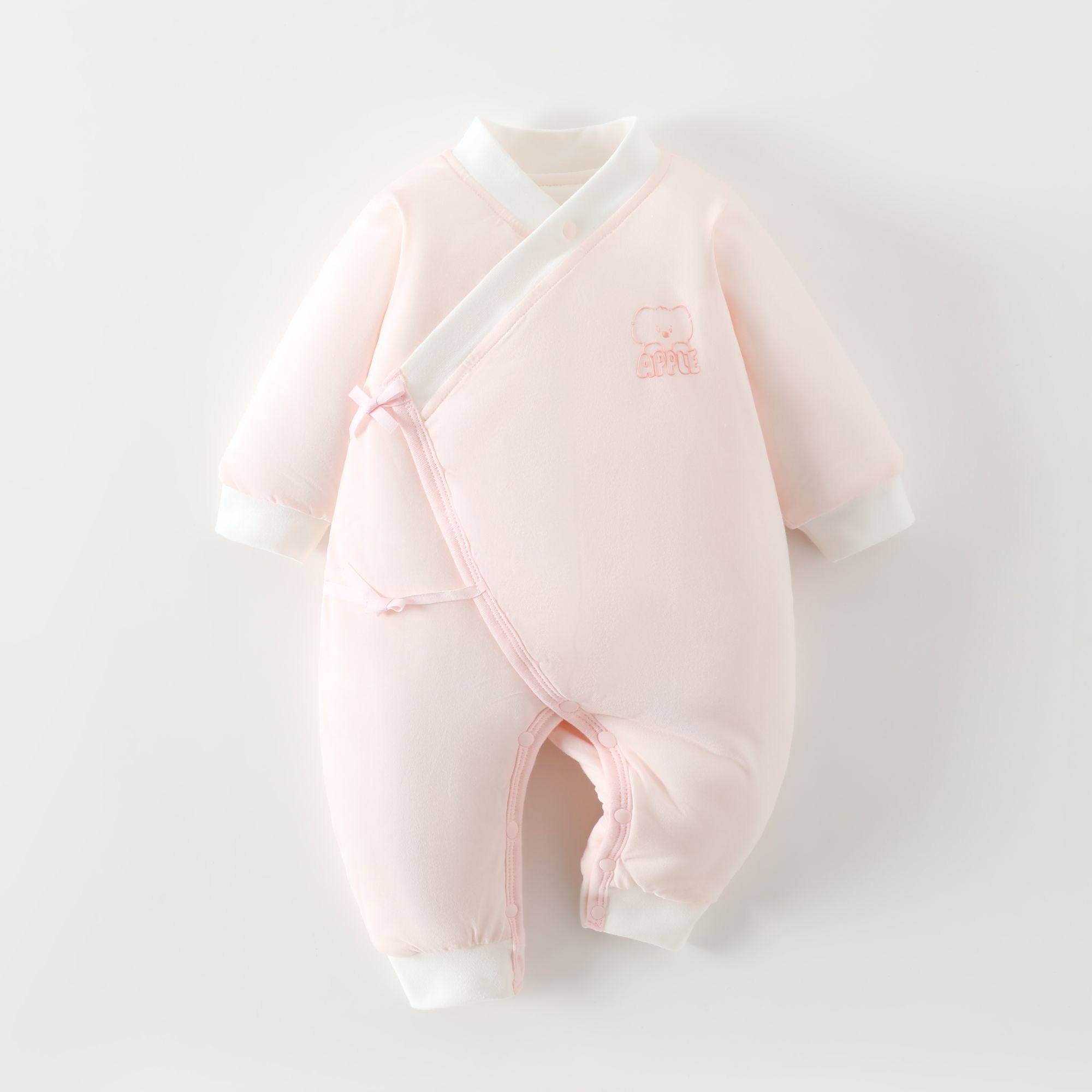 【80g棉新生儿纯棉衣服初生婴儿护肚保暖哈衣秋冬夹棉加厚连体衣