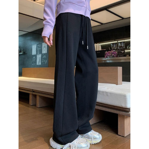 黑色卫裤女2026秋冬季新款加肥加长大码胖MM大骨架显瘦加绒运动裤