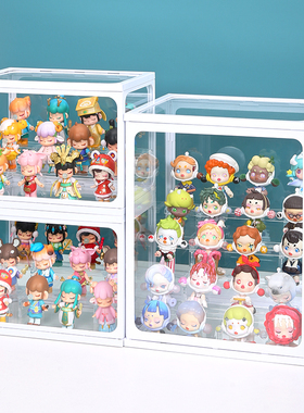 盲盒收纳展示架泡泡玛特公仔摆放架透明娃娃模型立牌玻璃防尘娃柜