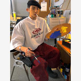 白色短袖 320克全棉微破损做旧vintage数码印花T恤