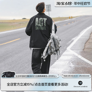 吕小虎新款油墨印花教练夹克男装美式翻领春秋季休闲冲锋衣外套潮