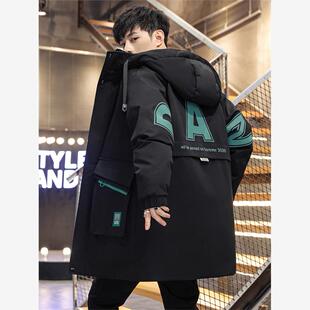 青少年冬季中长款棉衣男士外套加厚羽绒棉服初中高中学生棉袄冬装