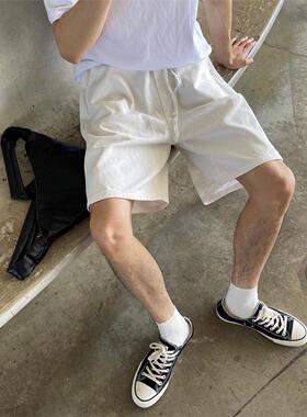 nick tian 简约清爽夏季薄款宽松休闲短裤男抽绳松紧腰直筒五分裤