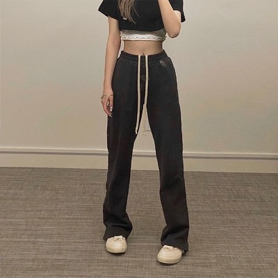 纽扣高街风格卫裤直筒