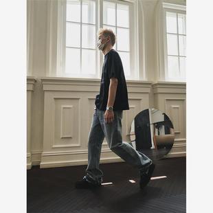 GREMADE VINTAGE洗水刀割破坏裤脚拉须直筒宽松复古美式牛仔裤