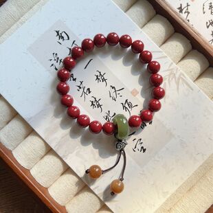 紫金砂和田玉且末糖文玩手串葫芦朱砂小众民族风手链手串女款 礼物
