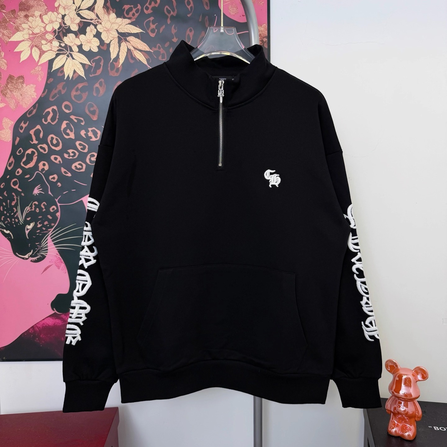 thumbnail for American trendy brand half-zipper embroidered letter stand-up collar sweatshirt heavy and versatile, high street pullover, loose casual 2025