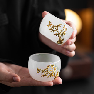 高档金镶玉琉璃茶杯主人单杯个人专用喝茶杯功夫茶具茶盏茶碗茶杯