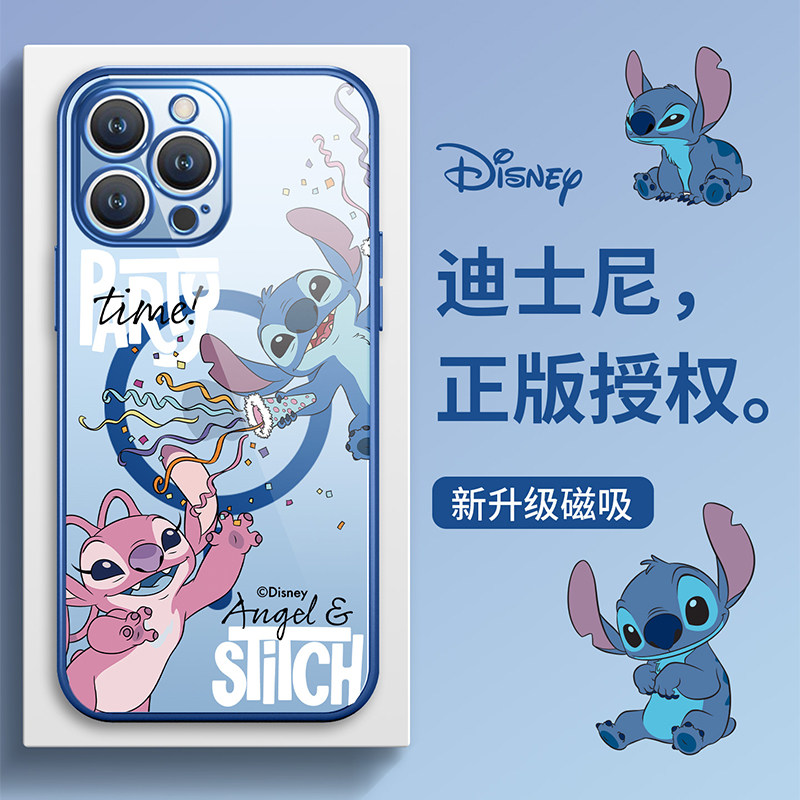 迪士尼适用苹果17磁吸手机壳iPhone16promax新款Air可爱卡通15plus史迪奇14pro安琪IP13超好看12mini硅胶11套