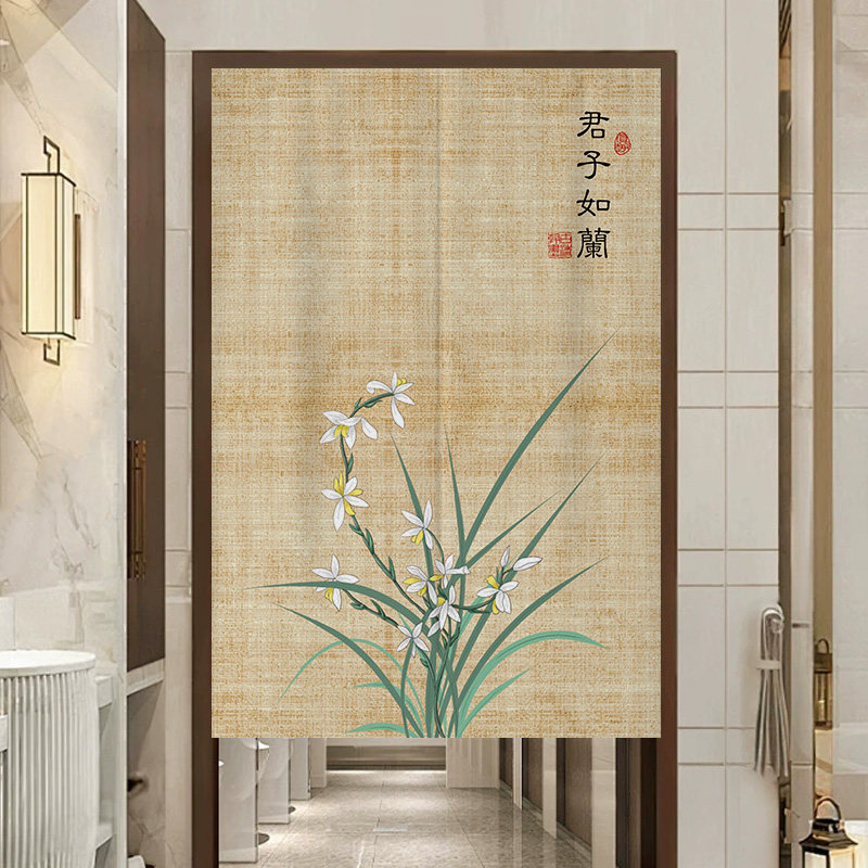 中式门帘隔断帘家用免打孔遮挡帘