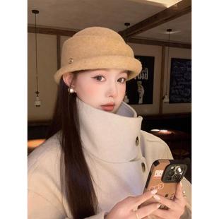 赫本风优雅毛呢礼帽女秋冬气质高级感针织渔夫帽保暖百搭千金帽子