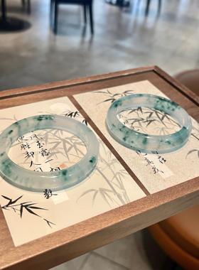 尊滴好像翡翠啊！高冰独龙玉冰种翡翠圆条手镯飘花正圈镯子玉石