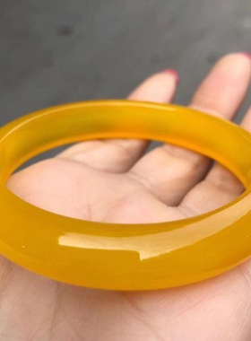 鸡油黄正圈扁条玛瑙玉髓手镯黄色女款新中式显白送女友送母亲