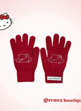 IVONA【新年礼物】2025新款安哥拉红色Kitty氛围感不撞款手套