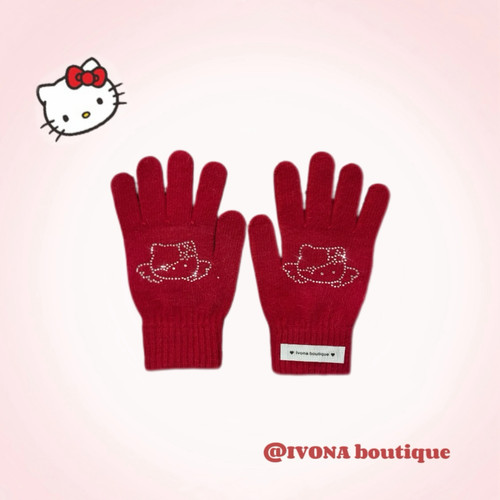 IVONA【新年礼物】2025新款安哥拉红色Kitty氛围感不撞款手套