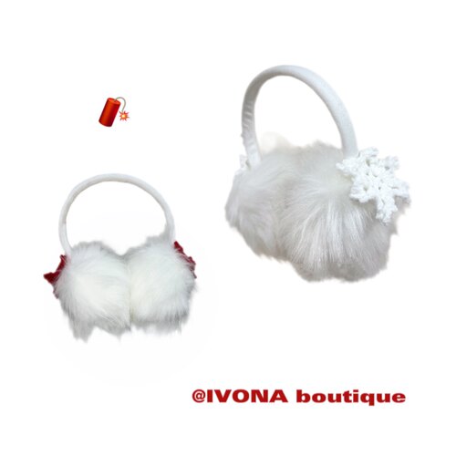 IVONA【雪花精灵】超仙雪花钩织仿狐狸毛长毛保暖凹造型耳罩耳暖