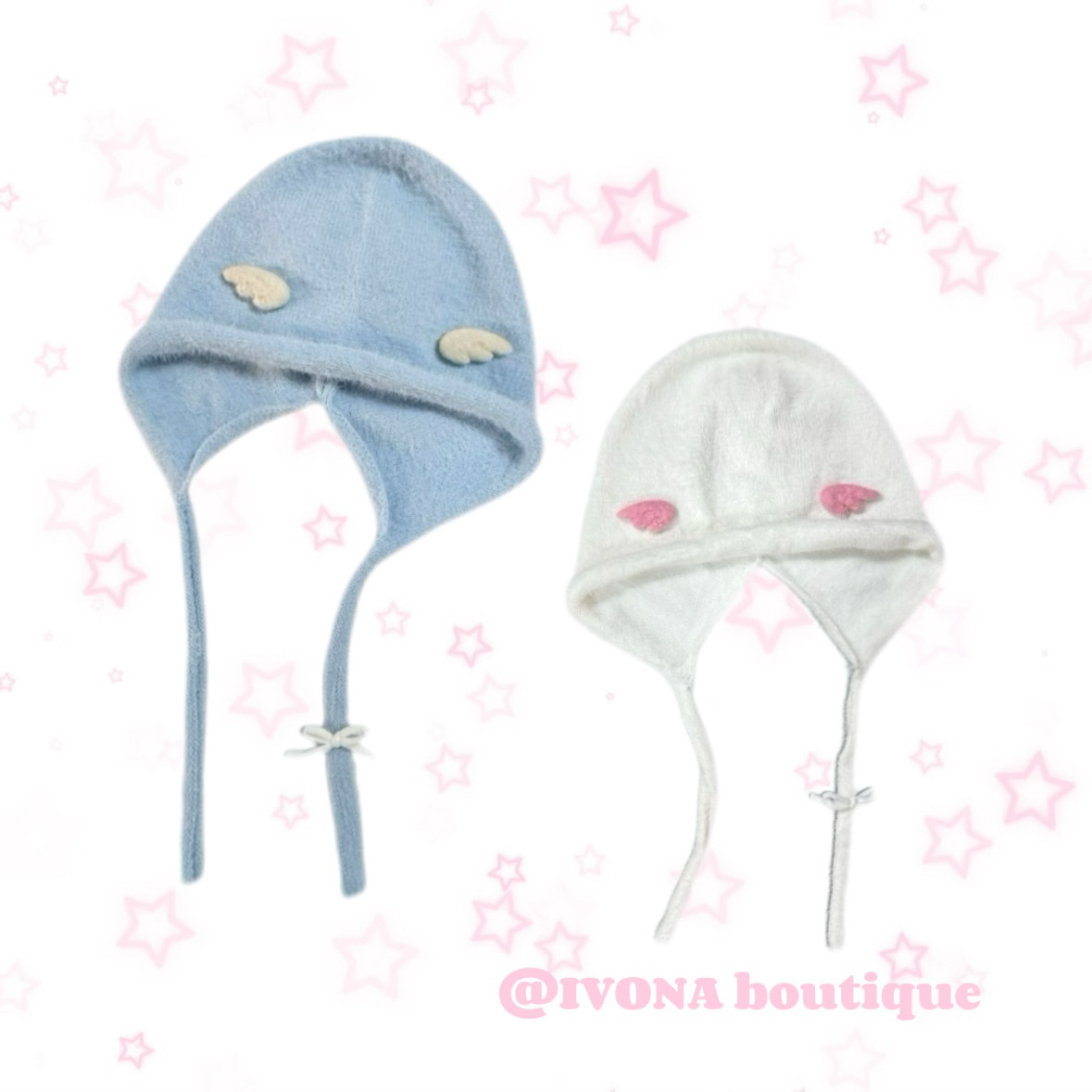 IVONA【小天使】冬季可爱小翅膀y2k甜妹少女冬日护耳毛线帽子
