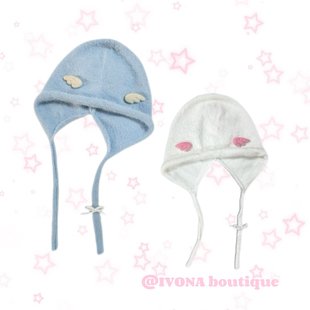 IVONA【小天使】冬季可爱小翅膀y2k甜妹少女冬日护耳毛线帽子