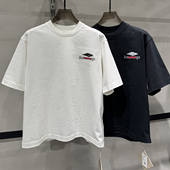 M先生男女款 潮牌字母万针刺绣上衣 型休闲圆领落肩袖 短袖 T恤宽松版