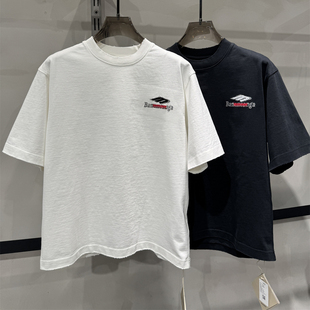 M先生男女款短袖T恤宽松版型休闲圆领落肩袖潮牌字母万针刺绣上衣