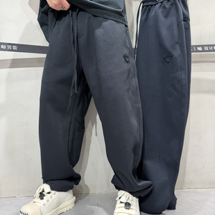 M先生美式潮牌重磅贴布三角阔版休闲裤复古弯刀松紧可调长裤男士