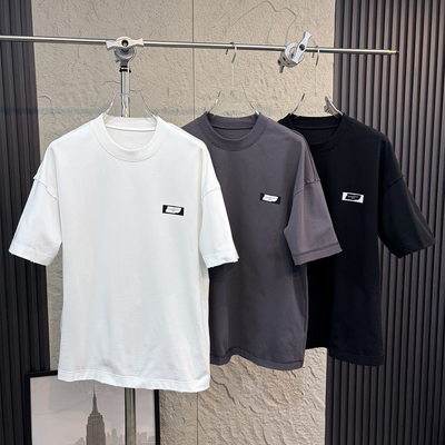 M先生重磅复古双领短袖T恤男