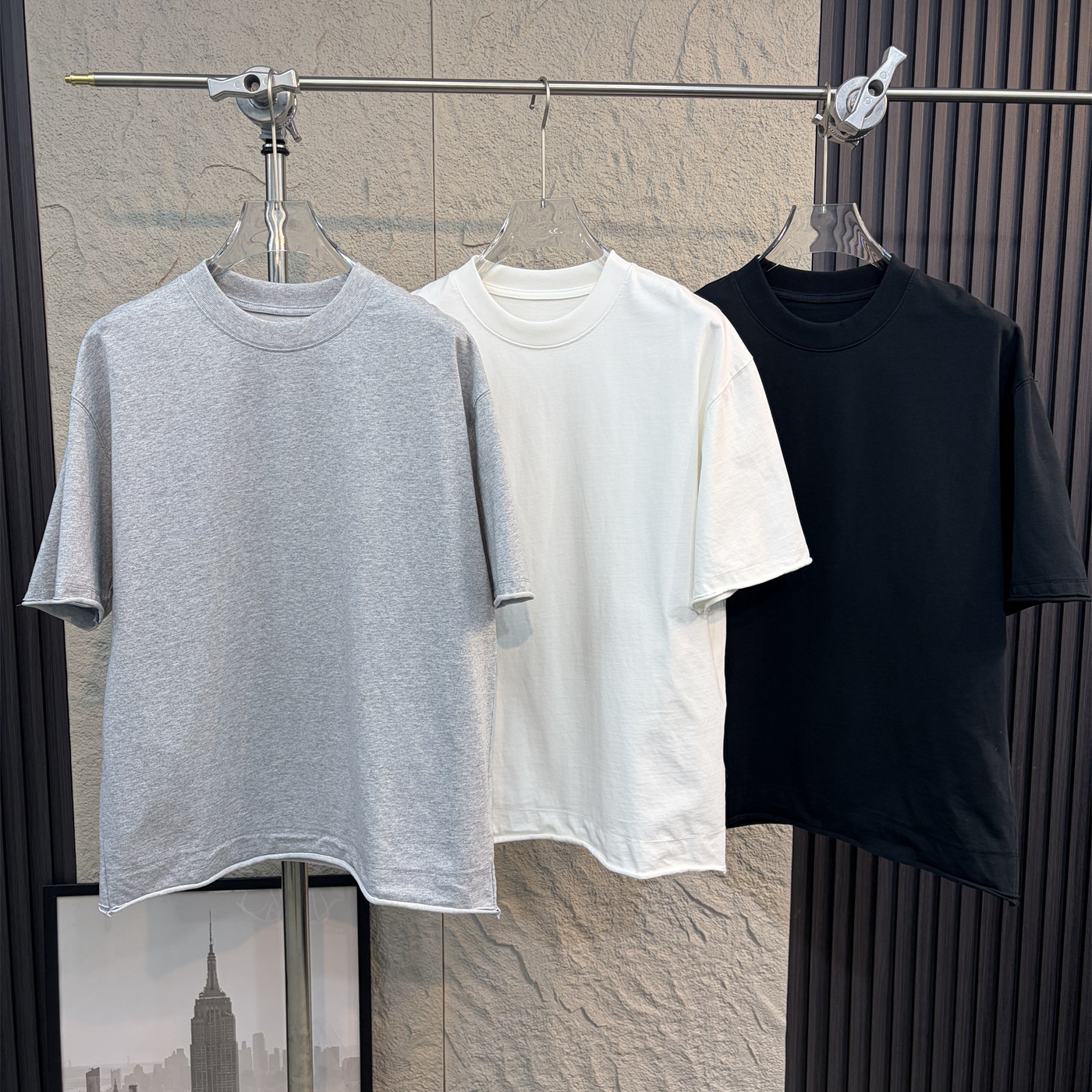 高定极简风纯棉短袖T恤宽松落肩