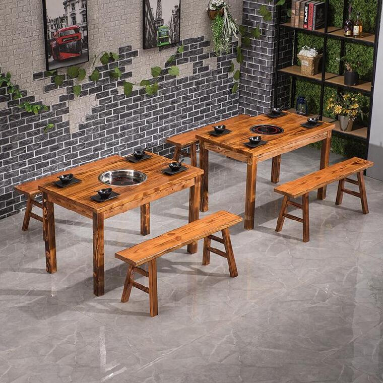 火锅店桌子定制方桌椅子商业烧烤新中式商用桌涮烤肉无烟餐饮餐桌