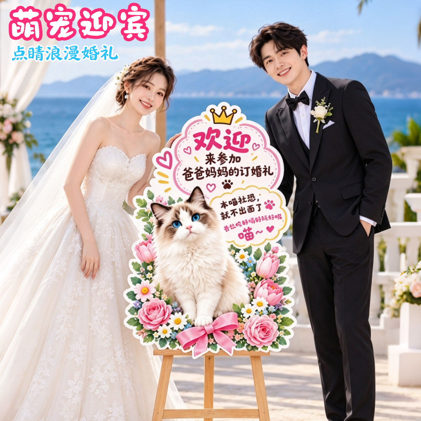 婚礼宠物迎宾牌定制订婚指引牌