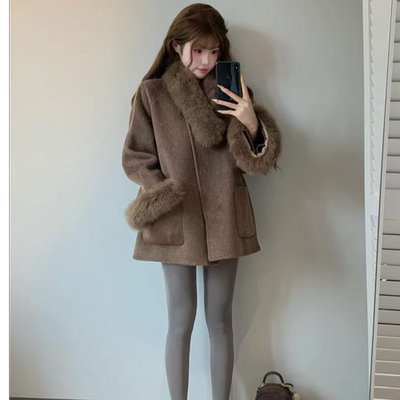 里布夹棉外布用羚羊绒领布毛毛可拆卸