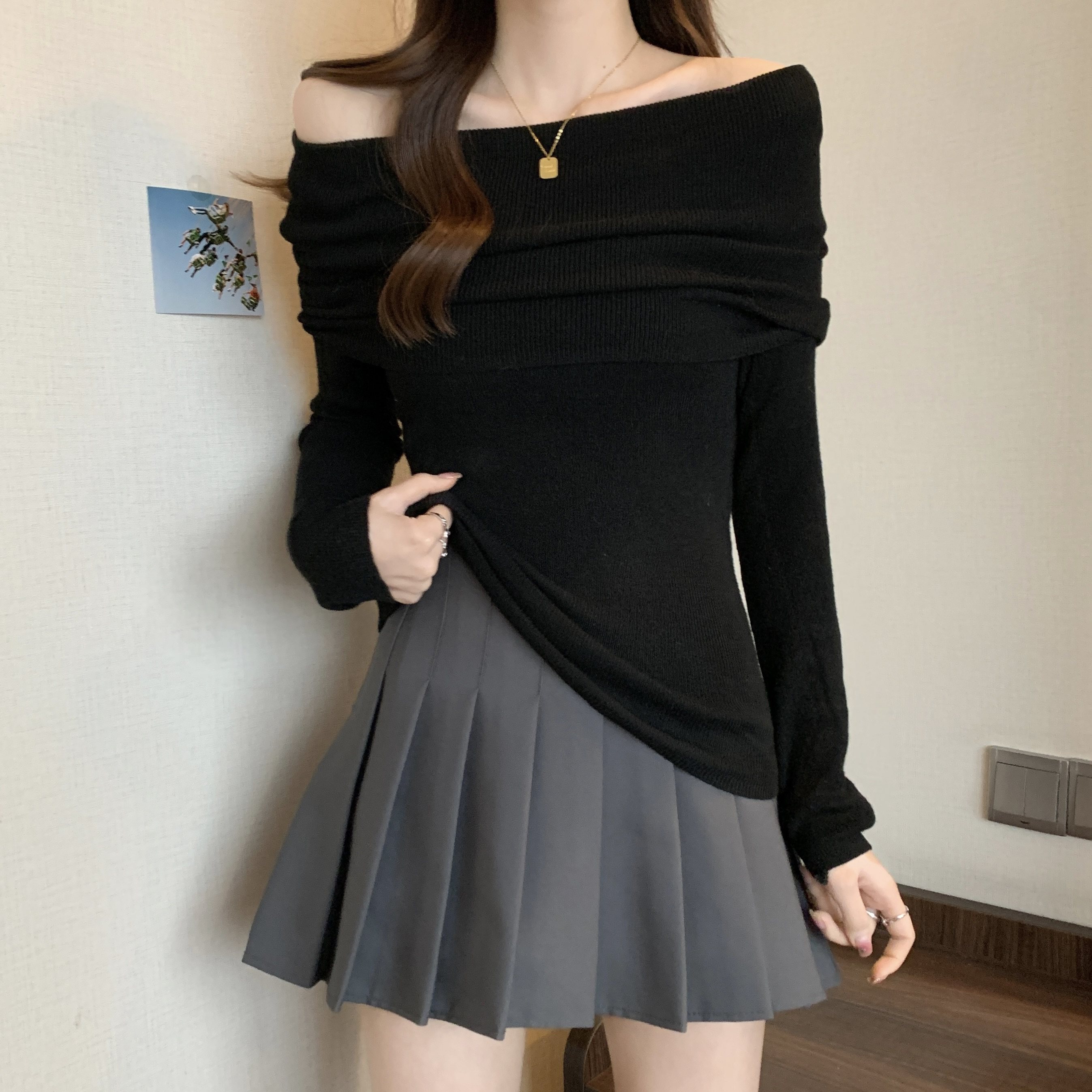 实拍~大码微胖一字领温柔打底衫2024年春秋薄款软糯针织长袖内搭,女装/女士精品,大码内搭,淘宝优惠券,粉丝福利购,淘宝优惠卷