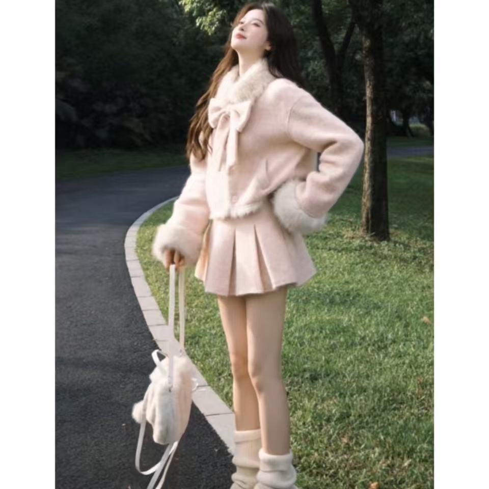 富家千金感小香风套装女秋冬季粉色毛呢外套半裙子巨好看的两件套,女装/女士精品,时尚套装,淘宝优惠券,粉丝福利购,淘宝优惠卷