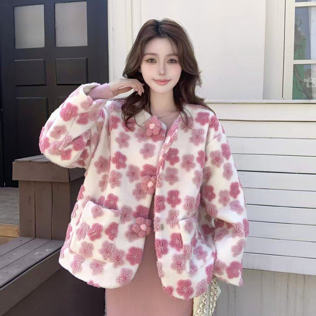 实拍～韩系小香风花朵外套女2025冬季新款高级感气质名媛短款上衣,女装/女士精品,常规大码外套,淘宝优惠券,粉丝福利购,淘宝优惠卷