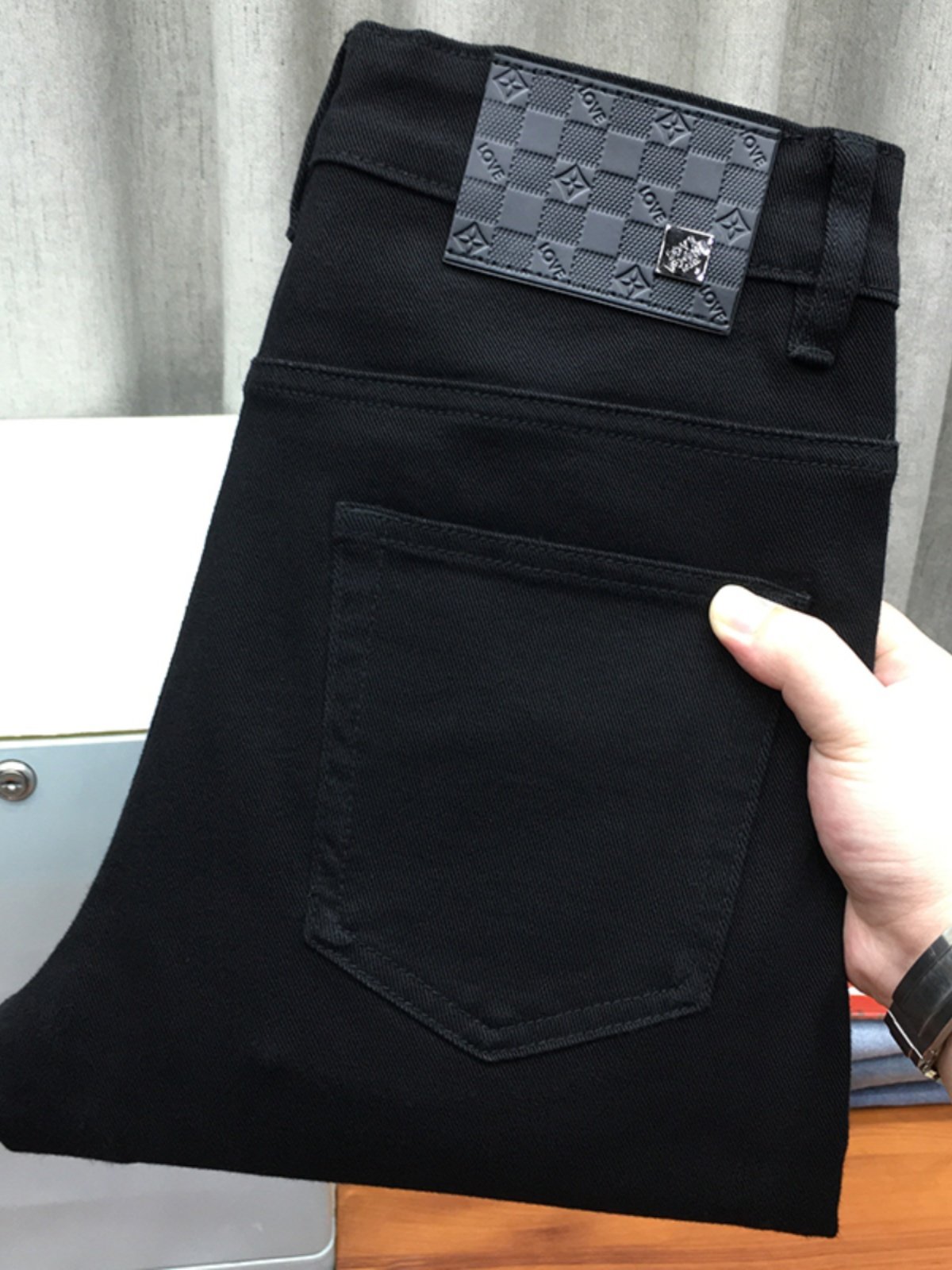 黑色九分男春夏牛仔裤薄天鹅绒加厚宽松直筒休闲弹力棉男裤