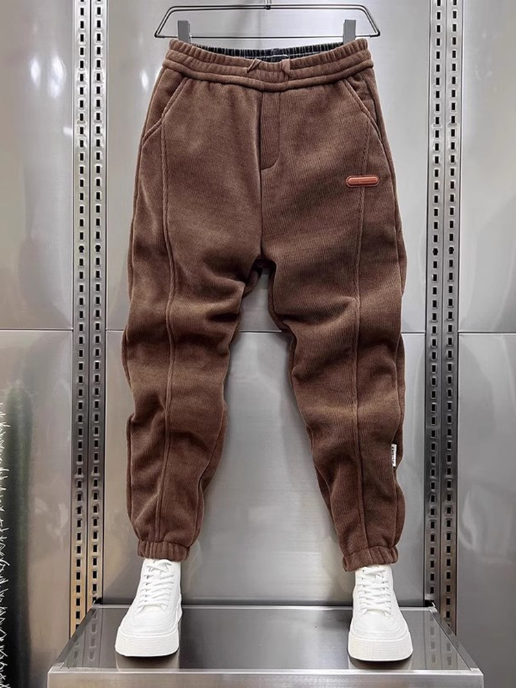 秋季新款运动卫裤男士博奥绒条绒休闲裤潮流青年厚款宽松束脚裤子