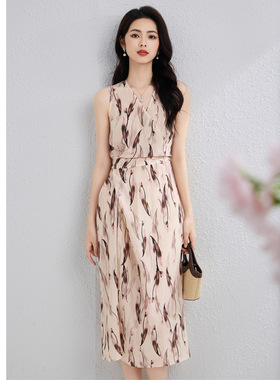 Eclat/真丝桑蚕丝连衣裙女轻奢高级感夏V领套头宽松显瘦法式长裙
