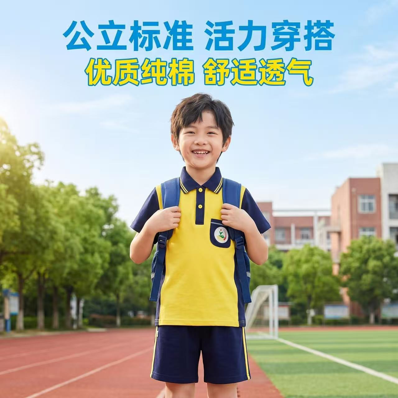 惠州市惠城区小学校服纯棉黄色公立校服短袖短裤长袖长裤翻领套装